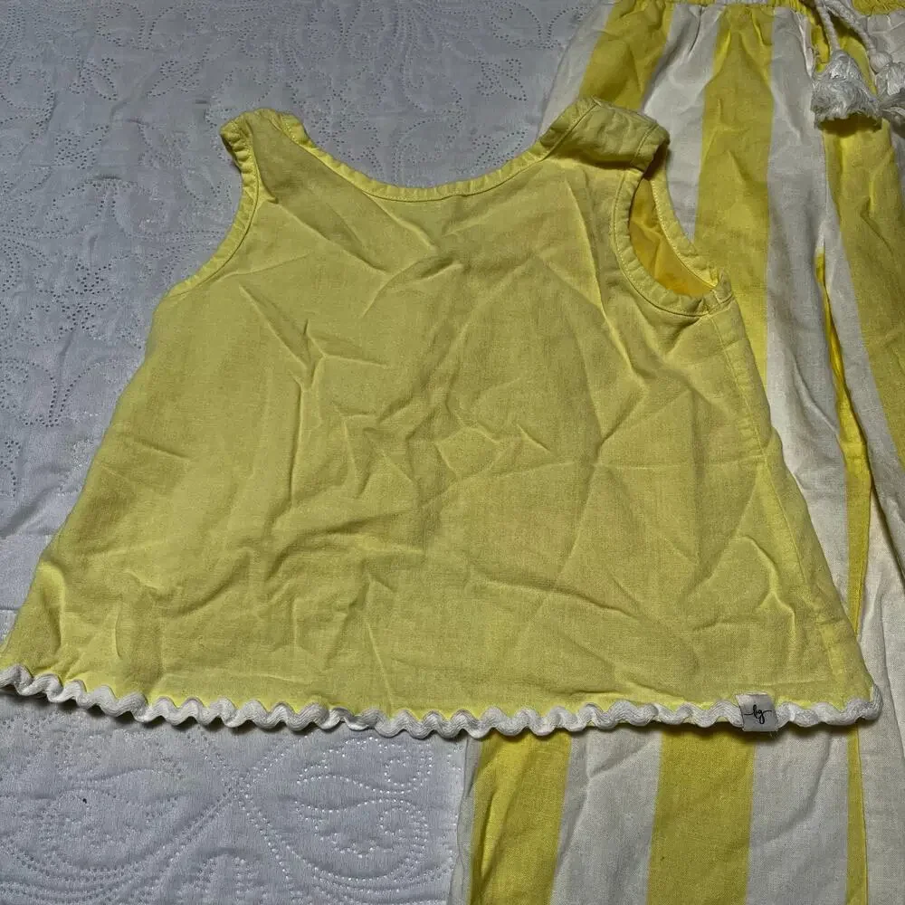 Love & Grow Lemon Stripe Bamboo Linen Pant Set Size 8